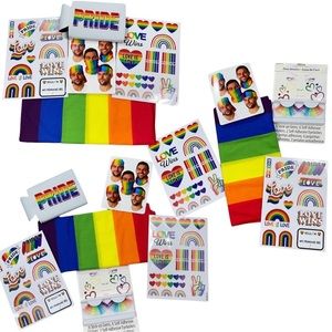 LGBTQ+ PRIDE 🌈rainbow bundle of stickers, beer coozie, scarf/flag, & lashes NEW